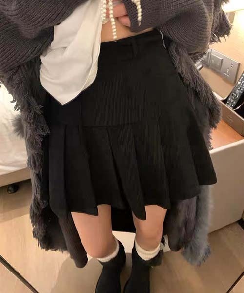 gossip！ロサンゼルス（ゴシップロサンゼルス）の「プリーツスカート コーデュロイミニ丈スカート（スカート・レディース・ブラウン/ブラック・M/S）」の3枚目の写真