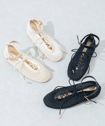 【柔らかい・軽量】レースアップメッシュフラットパンプス JA4006