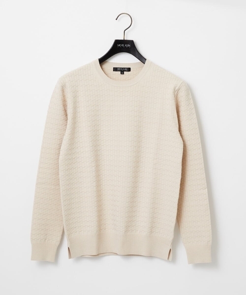 MICHEL KLEIN HOMME   （ミッシェルクランオム）の「クラシカルクルーネックニット（ニット/セーター・メンズ・ホワイト/ライトブルー/ベージュ・MEDIUM/LARGE/X-LARGE）」の2枚目の写真