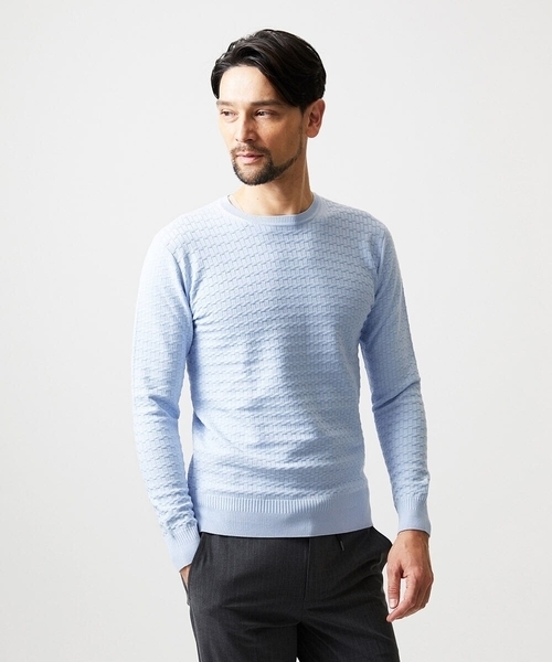 MICHEL KLEIN HOMME   （ミッシェルクランオム）の「クラシカルクルーネックニット（ニット/セーター・メンズ・ホワイト/ライトブルー/ベージュ・MEDIUM/LARGE/X-LARGE）」の3枚目の写真