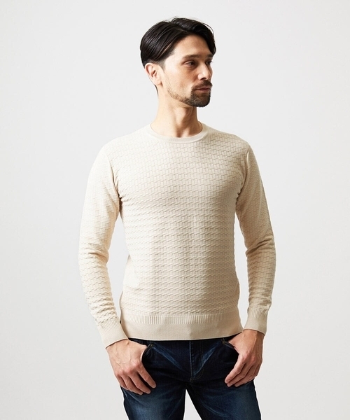 MICHEL KLEIN HOMME   （ミッシェルクランオム）の「クラシカルクルーネックニット（ニット/セーター・メンズ・ホワイト/ライトブルー/ベージュ・MEDIUM/LARGE/X-LARGE）」の5枚目の写真