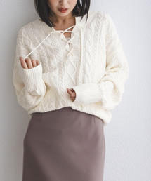 NOBLE（ノーブル）の「2way地柄 レースアッププルオーバー（ニット/セーター）」