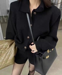 ポロカラーニットカーディガン+ショートパンツ セットアップ