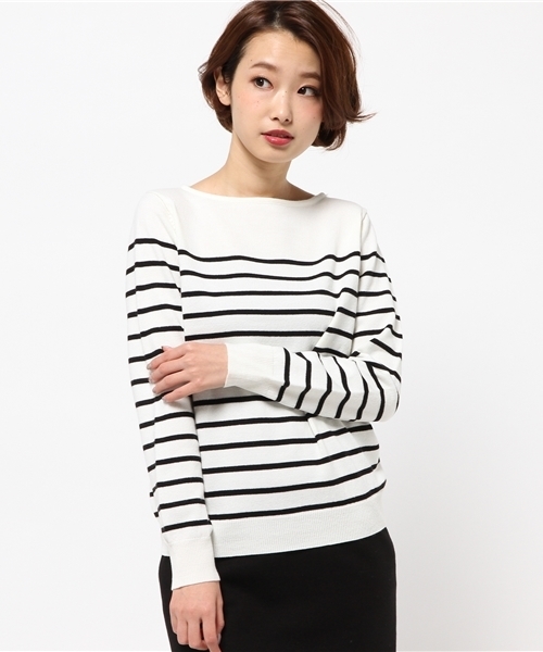 MOUSSY（マウジー）の「Border POK（ニット/セーター・レディース・グレー系その他/ホワイト系その他/キャメル・FREE）」の2枚目の写真