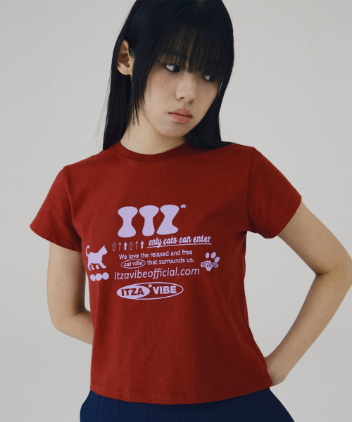 ITZAVIBE(イッザバイブ)の「ITZ OFFICIAL LOGO CROP T SHIRT - RED(Tシャツ/カットソー・レディース・その他・ONE SIZE)」の1枚目の写真