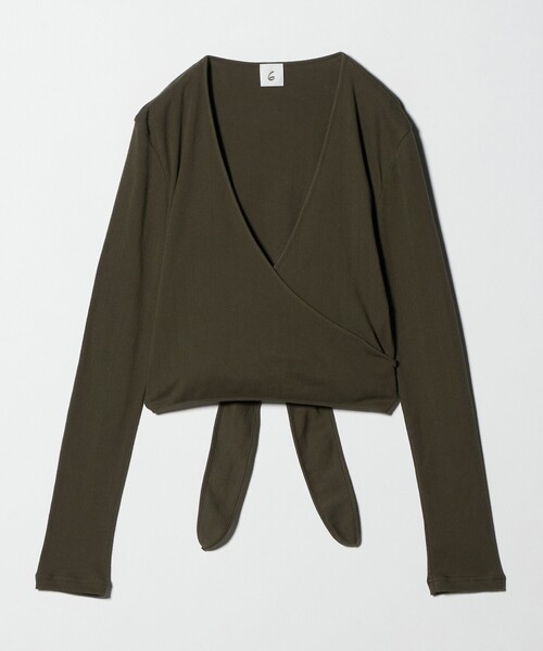 6（ロク）の「＜6(ROKU)＞パターンメッシュ カシュクール カーディガン（カーディガン/ボレロ・レディース・オリーブ/レッド・FREE）」の2枚目の写真