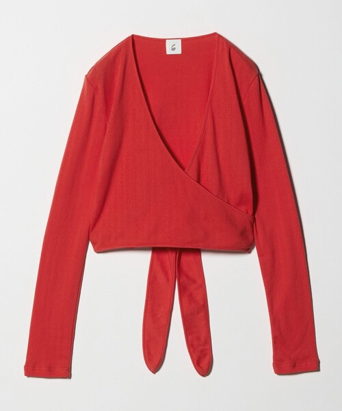 6（ロク）の「＜6(ROKU)＞パターンメッシュ カシュクール カーディガン（カーディガン/ボレロ・レディース・オリーブ/レッド・FREE）」の9枚目の写真