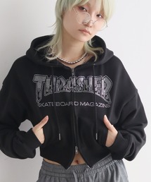 【THRASHER/スラッシャー】裏毛 ロゴデザイン ジップアップパーカー※Sサイズのみショート丈デザイン※