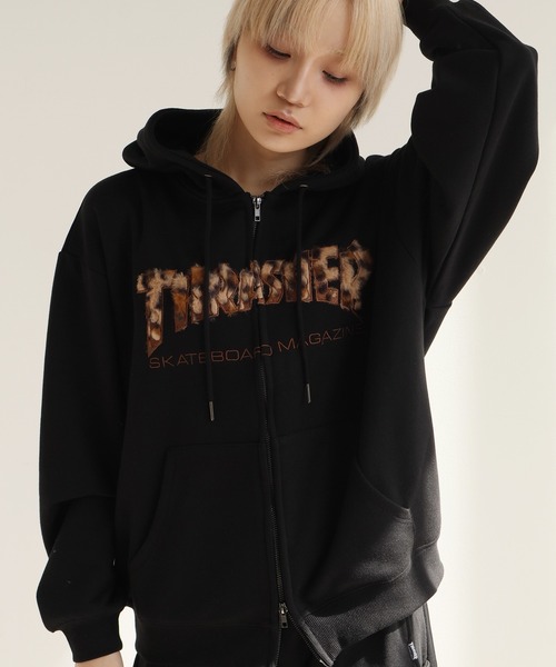THRASHER（スラッシャー）の「【THRASHER/スラッシャー】裏毛 ロゴデザイン ジップアップパーカー※Sサイズのみショート丈デザイン※（パーカー・メンズ・ブラック系3/ピンク/アッシュグレー/ブラック系2/ブラック系1・XL/L/M/S-Short）」の4枚目の写真