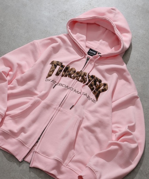 THRASHER（スラッシャー）の「【THRASHER/スラッシャー】裏毛 ロゴデザイン ジップアップパーカー※Sサイズのみショート丈デザイン※（パーカー・メンズ・ブラック系3/ピンク/アッシュグレー/ブラック系2/ブラック系1・XL/L/M/S-Short）」の5枚目の写真