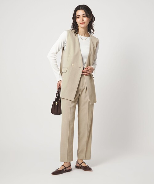 green label relaxing（グリーンレーベルリラクシング）の「［size SHORTあり］サラフール ノーラペル ジレ ストレッチ UVカット（ノーカラージャケット・レディース・ベージュ/ネイビー・FREE/SHORT）」の12枚目の写真
