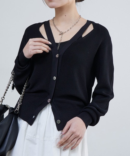 Lui's（ルイス）の「襟デザインVカーディガン（カーディガン/ボレロ・レディース・ブラック/グレイッシュベージュ/オレンジ・FREE）」の2枚目の写真