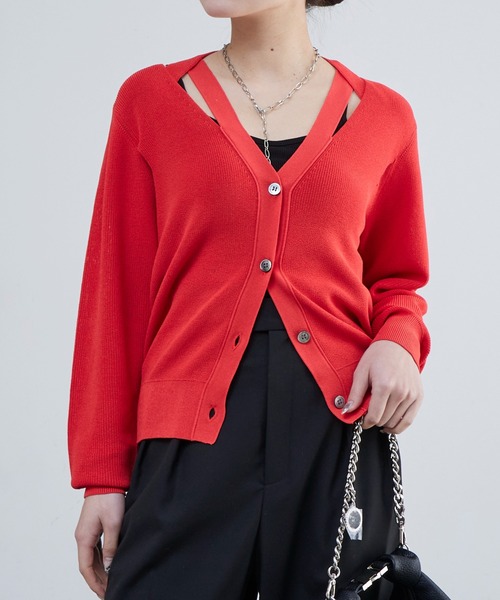 Lui's（ルイス）の「襟デザインVカーディガン（カーディガン/ボレロ・レディース・ブラック/グレイッシュベージュ/オレンジ・FREE）」の4枚目の写真