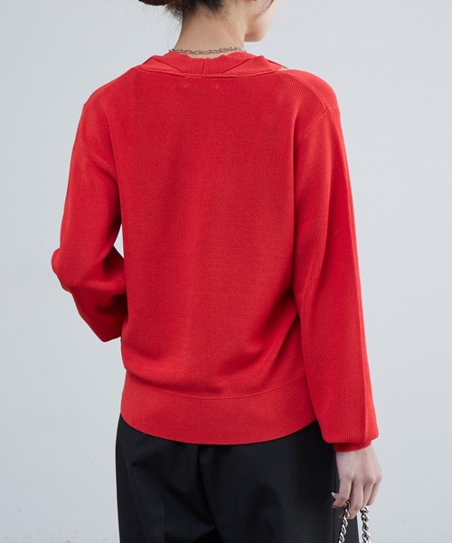 Lui's（ルイス）の「襟デザインVカーディガン（カーディガン/ボレロ・レディース・ブラック/グレイッシュベージュ/オレンジ・FREE）」の5枚目の写真