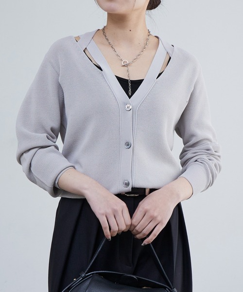 Lui's（ルイス）の「襟デザインVカーディガン（カーディガン/ボレロ・レディース・ブラック/グレイッシュベージュ/オレンジ・FREE）」の8枚目の写真