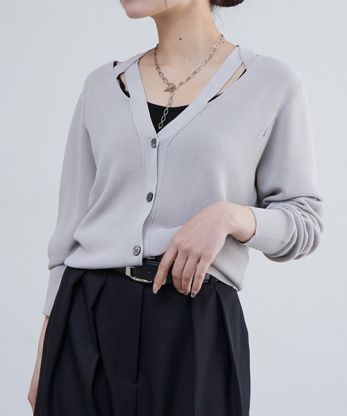 Lui's（ルイス）の「襟デザインVカーディガン（カーディガン/ボレロ・レディース・ブラック/グレイッシュベージュ/オレンジ・FREE）」の9枚目の写真