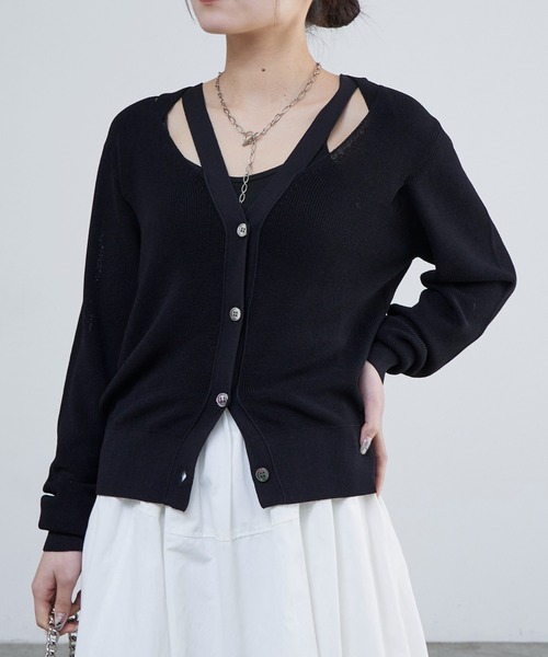 Lui's（ルイス）の「襟デザインVカーディガン（カーディガン/ボレロ・レディース・ブラック/グレイッシュベージュ/オレンジ・FREE）」の12枚目の写真