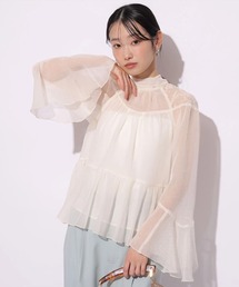美花☺︎マイストラーダ♡袖フレアシャツブラウス Mystrada（マイストラーダ）の「チュール花びらブラウス（シャツ