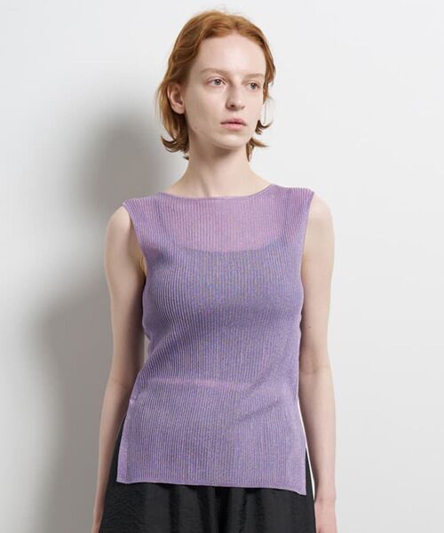 LANVIN en Bleu（ランバンオンブルー）の「シアーリブボートネックニット（ニット/セーター・レディース・ブラック/グレー/ライトパープル・38）」の18枚目の写真