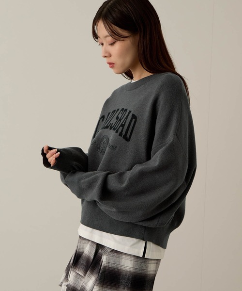 NAVY（ネイビー）の「NAVY カレッジロゴダブルジャガード スウェットライクニット（ニット/セーター・レディース・ネイビー/アイボリー/杢グレー/チャコールグレー・M/L）」の10枚目の写真