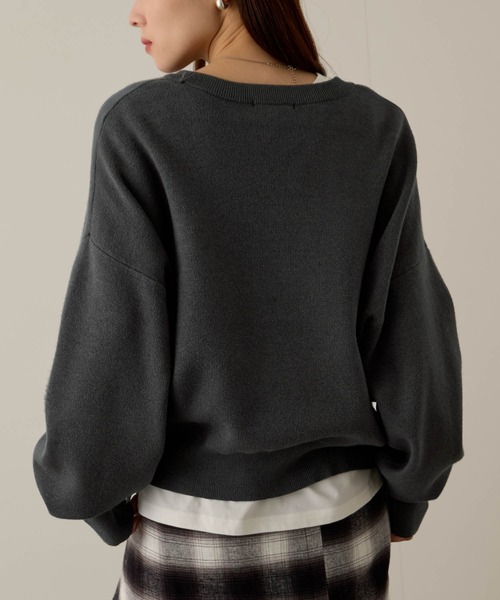 NAVY（ネイビー）の「NAVY カレッジロゴダブルジャガード スウェットライクニット（ニット/セーター・レディース・ネイビー/アイボリー/杢グレー/チャコールグレー・M/L）」の11枚目の写真