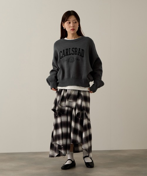 NAVY（ネイビー）の「NAVY カレッジロゴダブルジャガード スウェットライクニット（ニット/セーター・レディース・ネイビー/アイボリー/杢グレー/チャコールグレー・M/L）」の12枚目の写真
