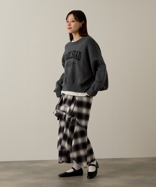 NAVY（ネイビー）の「NAVY カレッジロゴダブルジャガード スウェットライクニット（ニット/セーター・レディース・ネイビー/アイボリー/杢グレー/チャコールグレー・M/L）」の13枚目の写真