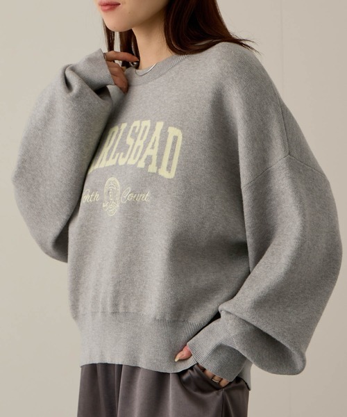 NAVY（ネイビー）の「NAVY カレッジロゴダブルジャガード スウェットライクニット（ニット/セーター・レディース・ネイビー/アイボリー/杢グレー/チャコールグレー・M/L）」の15枚目の写真