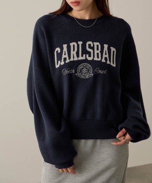 NAVY（ネイビー）の「NAVY カレッジロゴダブルジャガード スウェットライクニット（ニット/セーター・レディース・ネイビー/アイボリー/杢グレー/チャコールグレー・M/L）」の18枚目の写真