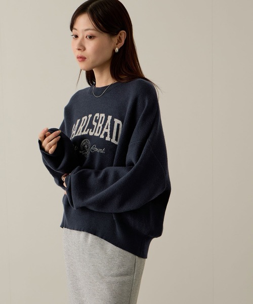 NAVY（ネイビー）の「NAVY カレッジロゴダブルジャガード スウェットライクニット（ニット/セーター・レディース・ネイビー/アイボリー/杢グレー/チャコールグレー・M/L）」の19枚目の写真