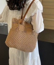 pyornim（ピョルニム）の「【26年春夏新作】フェイクレザーハンドルクロシェ網みストロートートバッグ（トートバッグ）」