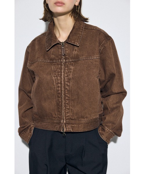 AZUL by moussy(アズールバイマウジー)の「【サイズ,身長別画像あり】AZUL DENIM ダブルジップブルゾン(デニムジャケット・レディース・ブルー/ブラウン・SMALL/MEDIUM)」の4枚目の写真