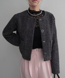 Rashik（ラシク）の「【Rashik】ラメ混ツイードジャケット（ノーカラージャケット）」