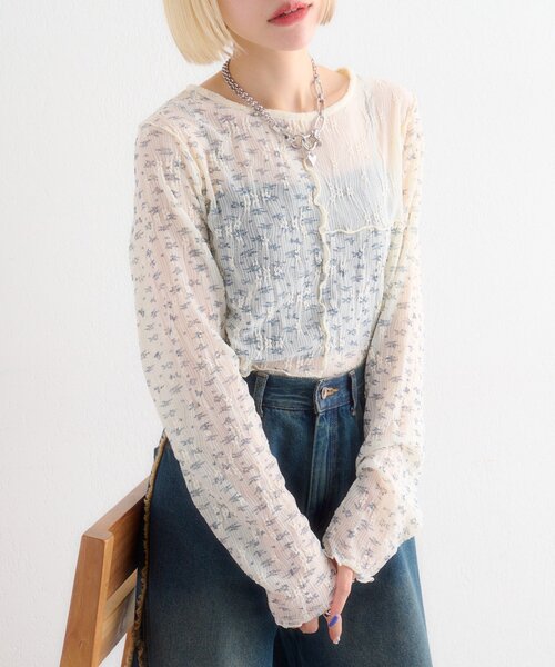 w closet（ダブルクローゼット）の「花柄パッチワークT（Tシャツ/カットソー・レディース・サックスブルー/アイボリー/ピンク・FREE）」の7枚目の写真