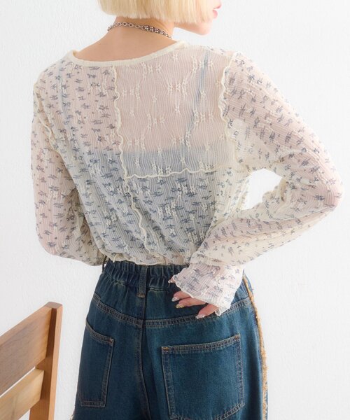 w closet（ダブルクローゼット）の「花柄パッチワークT（Tシャツ/カットソー・レディース・サックスブルー/アイボリー/ピンク・FREE）」の9枚目の写真