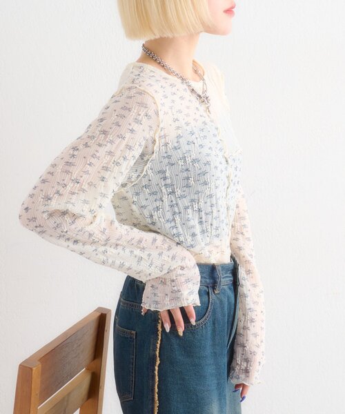 w closet（ダブルクローゼット）の「花柄パッチワークT（Tシャツ/カットソー・レディース・サックスブルー/アイボリー/ピンク・FREE）」の10枚目の写真