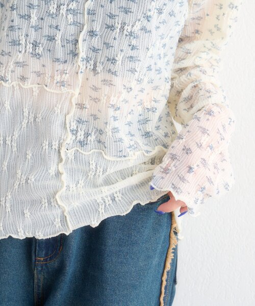 w closet（ダブルクローゼット）の「花柄パッチワークT（Tシャツ/カットソー・レディース・サックスブルー/アイボリー/ピンク・FREE）」の13枚目の写真