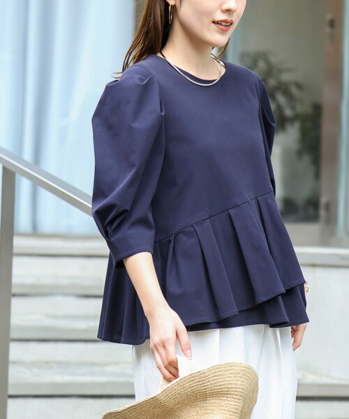 NOLLEY’S（ノーリーズ）の「ウォッシャブルサラドラトリコットペプラムブラウス（シャツ/ブラウス・レディース・レッド/ホワイト/ネイビー/イエロー・38）」の3枚目の写真