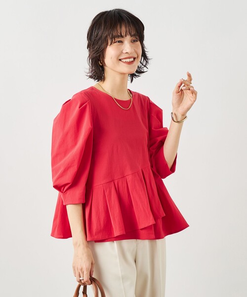 NOLLEY’S(ノーリーズ)の「ウォッシャブルサラドラトリコットペプラムブラウス(シャツ/ブラウス・レディース・レッド/ホワイト/ネイビー/イエロー/ブラウン・38)」の9枚目の写真
