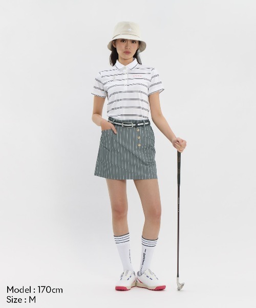 le coq sportif GOLF(ルコックスポルティフゴルフ)の「【le coq sportif GOLF】吸汗速乾/消臭/UV CUT(UPF30)/ストレッチ/遮熱 ボーダー半袖ポロシャツ ゴルフウェア(シャツ/ブラウス・レディース・ホワイト/ベージュ/ネイビー・S/M/L/XL/3L)」の5枚目の写真