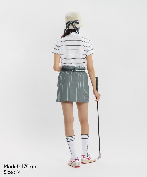 le coq sportif GOLF(ルコックスポルティフゴルフ)の「【le coq sportif GOLF】吸汗速乾/消臭/UV CUT(UPF30)/ストレッチ/遮熱 ボーダー半袖ポロシャツ ゴルフウェア(シャツ/ブラウス・レディース・ホワイト/ベージュ/ネイビー・S/M/L/XL/3L)」の6枚目の写真