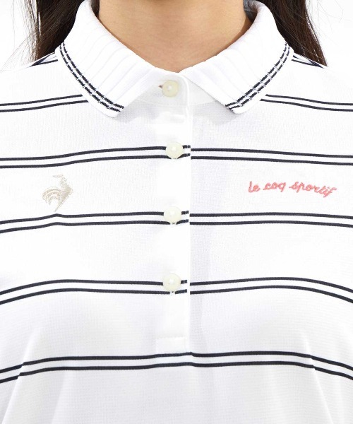 le coq sportif GOLF(ルコックスポルティフゴルフ)の「【le coq sportif GOLF】吸汗速乾/消臭/UV CUT(UPF30)/ストレッチ/遮熱 ボーダー半袖ポロシャツ ゴルフウェア(シャツ/ブラウス・レディース・ホワイト/ベージュ/ネイビー・S/M/L/XL/3L)」の7枚目の写真