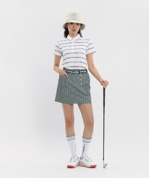 le coq sportif GOLF(ルコックスポルティフゴルフ)の「【le coq sportif GOLF】吸汗速乾/消臭/UV CUT(UPF30)/ストレッチ/遮熱 ボーダー半袖ポロシャツ ゴルフウェア(シャツ/ブラウス・レディース・ホワイト/ベージュ/ネイビー・S/M/L/XL/3L)」の9枚目の写真