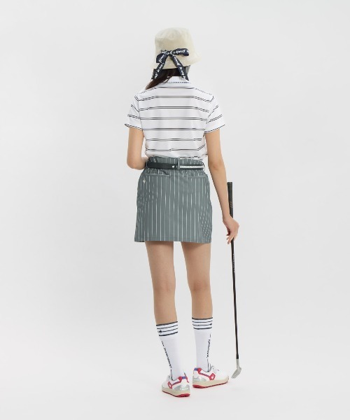 le coq sportif GOLF(ルコックスポルティフゴルフ)の「【le coq sportif GOLF】吸汗速乾/消臭/UV CUT(UPF30)/ストレッチ/遮熱 ボーダー半袖ポロシャツ ゴルフウェア(シャツ/ブラウス・レディース・ホワイト/ベージュ/ネイビー・S/M/L/XL/3L)」の10枚目の写真