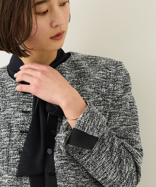 ROPE'（ロペ）の「ツイードノーカラージャケット（ノーカラージャケット・レディース・ブラック系その他/ターコイズブルー・36/38）」の3枚目の写真