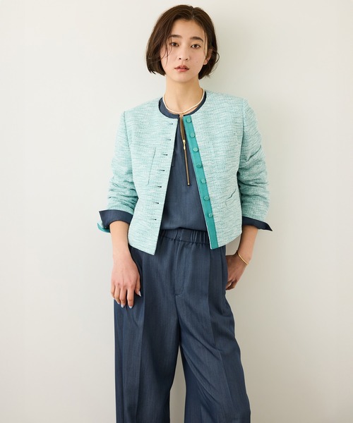 ROPE'（ロペ）の「ツイードノーカラージャケット（ノーカラージャケット・レディース・ブラック系その他/ターコイズブルー・36/38）」の8枚目の写真