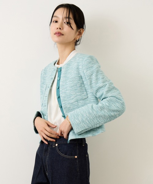ROPE'(ロペ)の「ツイードノーカラージャケット(ノーカラージャケット・レディース・ブラック系その他/ターコイズブルー・36/38)」の16枚目の写真