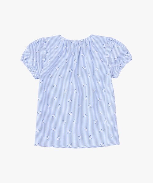 agnes b.(アニエスベー)の「キッズ フラワープリント ストライプ コットン 半袖 ブラウス "Zoa"(シャツ/ブラウス・キッズ・ネイビー・10YEAR/8YEAR/6YEAR/12YEAR/4YEAR)」の2枚目の写真