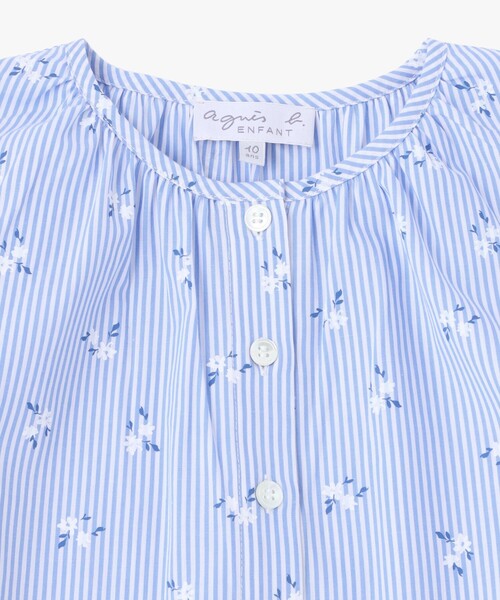 agnes b.(アニエスベー)の「キッズ フラワープリント ストライプ コットン 半袖 ブラウス "Zoa"(シャツ/ブラウス・キッズ・ネイビー・10YEAR/8YEAR/6YEAR/12YEAR/4YEAR)」の3枚目の写真