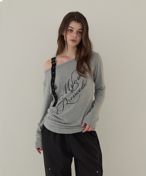 5OML(オーオーエムエル)の「ストラップオフショルダー ロングスリーブ (メランジグレー)(Tシャツ/カットソー・レディース・グレー・FREE)」の1枚目の写真